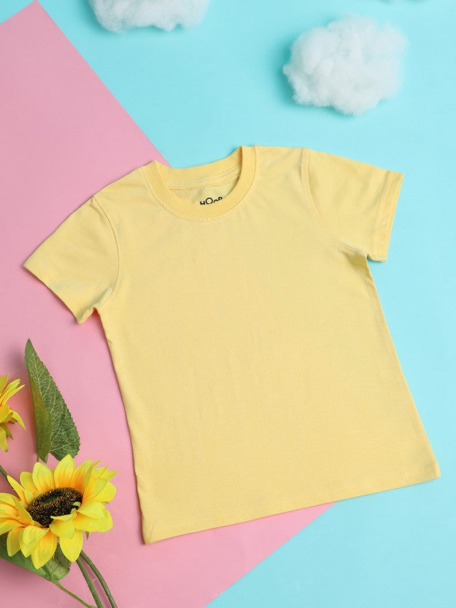Hoop Girls Lemon Yellow Solid Round Neck T-Shirt