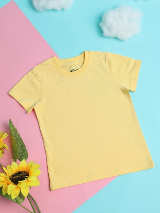 Hoop Girls Lemon Yellow Solid Round Neck T-Shirt